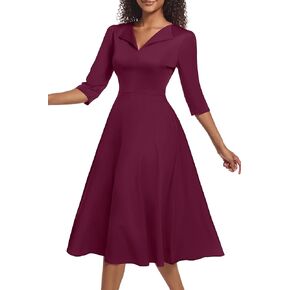 فستان Nmoder كاجوال متوسط ​​الطول للنساء 3/4 كم فستان متأرجح على شكل حرف A وياقة على شكل V ورقبة على شكل V فساتين كنيسة واسعة in Kuwait