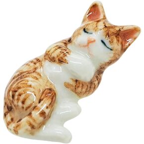 WitnyStore Tiny 1⅛" Grey White Tabby Shorthair Cat Sitting Look Up Figurine - Miniature Hand Made Painted Ceramic Cats Kitten Feline Animal Cute Porcelain Decorative Collectible Figurines Décor Gifts