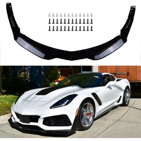 Front Bumper Lip Spoiler Compatible with 2014-2019 Corvette C7 Z06，4Pcs Glossy Black Front Car Bumper Lower Lip Chin Spoiler Protector Kit Bumper Corner Spoiler