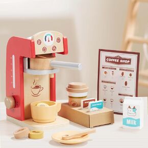 Giant bean Wooden Ice Cream, Coffee and Frozen Treat 3-in-1 Counter Playset, 25 PCS Toddler Pretend Play Kitchen Accessories, Kids Wooden Toys for 1+, Christmas Birthday Gift for Kids