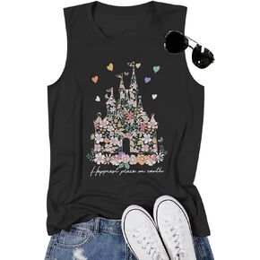 Bobeutou Magic Tank Tops Magic Kingdom Shirt Women Magical Flower Castle Graphic Tanks Vest Sleeveless Holiday Vacation Top