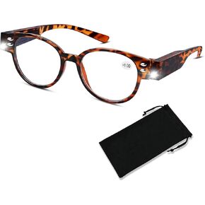 Reading Glasses with Light Bright LED Lighted Magnifier Reader Glasses with Light in The Fame Bright LED Readers for Men Women Blue Light Blocking Anti Eyestrain Eyeglasses Lighted Nighttime(+200)