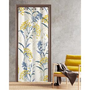 Farmhouse Door Curtain for Doorway Country Yellow Berry Blue Plant Room Darkening Thermal Insulated Curtain Drape Boho Botanical on Beige 54x78In Privacy Blackout French Door Panels with Grommet Top
