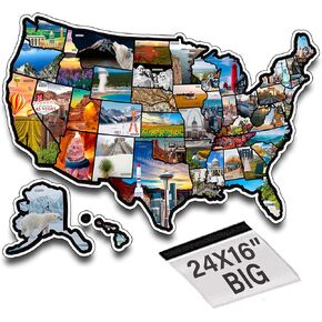 Pacify 2 Sheets RV Stickers Decals 24x16" Travel of US Map Sticker Visited States for Travel Trailer and Door Wall - 50 State Bumper Stickers, Include with Scenic Illustrations