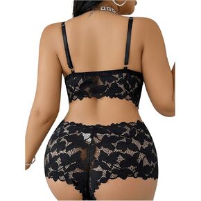 SweatyRocks Women's Plus Size Lace Lingerie Set Sheer Bralettes and Cut Out Briefs Underwear Sets