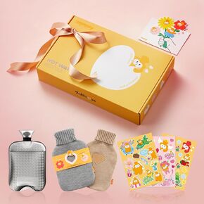 samply 2L Hot Water Bottle with 2 Knitted Covers for Hand Feet Warmer, Neck and Shoulder Pain Relief, Birthday ldeas Gifts for Women, Daughter, Grandma, Sister, Wife(Grey&Khaki)