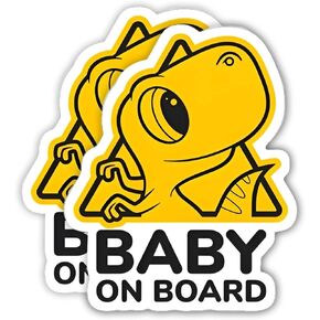 Baby Dinosaur Baby on Board Sticker for Cars - 5 Inches - Baby in Car Sticker for Cars Truck SUV Van Window Bumper Baby on Board Decal 2-Pack