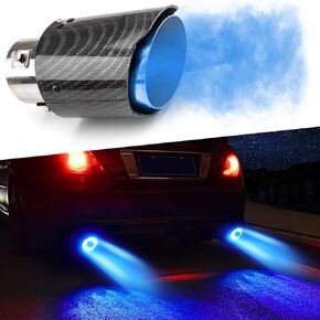 Stainless Steel Exhaust Tip, 2.5 inch Inlet Carbon Fiber Exhaust Tip with Blue LED Light, Modified Universal Exhaust Pipe Rear Tailpipe Flue Muffler Racing Style for 1.5"-2.4" Adjustable Inlet Tailpip