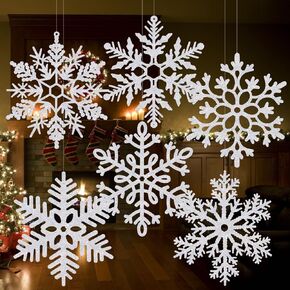 12 Pcs 15.8'' Large Snowflake Decorations – Giant Hanging Snowflakes, Plastic Snowflakes for Indoor & Outdoor Christmas Decor, Porch & Tree Decorations (White)