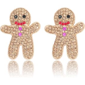 Christmas Rhinestone Gingerbread Sparkly Stud Earrings for Women,Unique Lightweight Party Prom Earrings,Women Gift