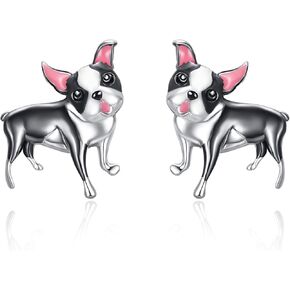 Dreamboat Boston Terrier Dog Stud Earrings for Women 925 Sterling Silver Puppy Jewelry Birthday Party Gifts for Boston Terrier Dogs Lovers