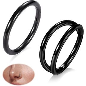 PEAKLINK Double Nose Hoop Ring Sets Hinged Segment Ring Seamless Clicker Ring 20G 18G 16G Septum Jewelry Conch Helix Cartilage Daith Rook Tragus Lobe Hoop Earrings 6mm to 12mm