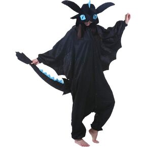 DELEY Unisex Black Dragon Costume Adult Onesie, One Piece Pajamas, Halloween Cosplay Costumes Homewear Jumpsuit