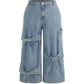 CIDER Baggy Jeans for Women High Waisted Wide Straight Leg Bow Jeans Denim Pants