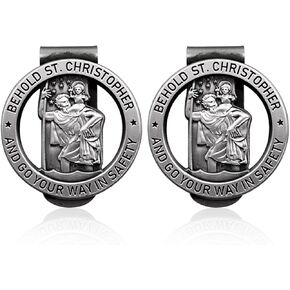 Saint Christopher Medal Visor Clip for Car, Car Visor Clip Accessories, Religious Bless Driving Safety Presents for Parents Family Friends (2PCS)