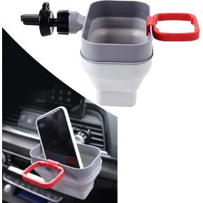1 PC Car Sauce Dip Holder, 2-in-1 French Fry + Sauce Retractable Folding Bracket, Cell Phone Coin Key Sunglasses Air Conditioning Outlet Storage Box, Universal Portable Accessory (Gray & Red)