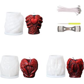 Large Skull Candle Molds with Wick Pin and 50 Wicks,3PCS Halloween Silicone Candle Molds for Candle Making,3D Skull Resin Wax Candle Silicone Molds