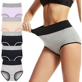 Women Briefs, Cotton High Waisted Underwear, Soft Stretch Breathable Ladies Panties, Skin Friendly Underwear, 5 Pack