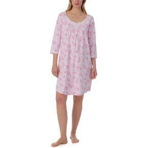 Carole Hochman Pajamas for Women Nightgown - Floral Cotton Knit Lightweight 38" 3/4 Sleeve Sleep Dress