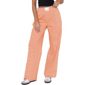 Women Wide Leg Striped Pants Elastic High Waist Y2K Lounge Boxers Pants Pajama Bottom Trousers with Pockets