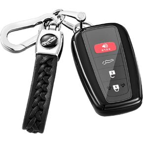 for Toyota Key Fob Cover for 2020-2024 Highlander 2018-2024 RAV4 Camry C-HR Corolla Avalon Prius GT86 with Keychain Soft TPU Car Accessories Key Case Shell (3-4 Button, Black)