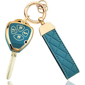 OLLEN Key Fob Cover with Keychain, Compatible with Toyota 4Runner Corolla Matrix RAV4 Venza Yaris Scion, Full Protection Soft TPU Key Case, with Leather Keychain, 3 Button, White