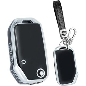 SANRILY Sliver-Edge Soft TPU مناسب لغطاء Kia Flip Key Fob لملحقات Forte Seltos Soul Sportage Sorento Cerato Telluride بدون مفتاح مع سلسلة مفاتيح باللون الأبيض (أ)