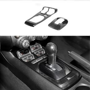 for Camaro Gear Shift Panel Cover, 2PCS Center Console Gear Shift Trim Compatible with 2010-2015 Chevrolet Chevy Camaro Interior Accessories, Carbon Fiber