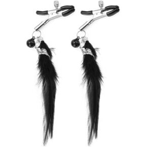 Adjustable Stainless Steel Body Clamps Clips Body Ring with Bowknot and Body Clamps Bells Non Piercing Body Jewelry (C:Black feather)