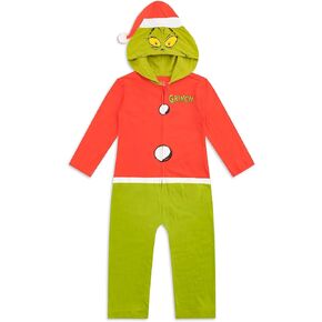 Dr. Seuss Grinch Boys Hooded Coverall Bodysuit Union Suit for Toddlers and Big Kids