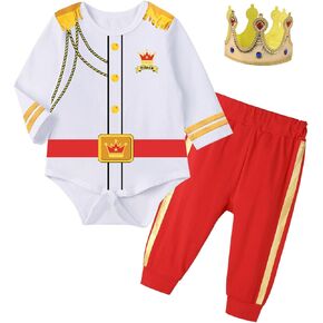 Baby Boys Prince Charming Bodysuits Costume Outfit Royal Prince Dress up with Crown for Infant Halloween Cosplay