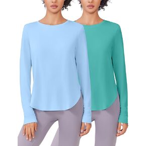PINSPARK 2 Pack Long Sleeve Shirts for Women UV Protection Soft Workout Tops Quick Dry Lightweight for Hiking Yoga Gym