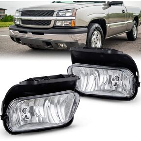 Driving Fog Lights Lamps Assembly Kit for 2003-2007 Chevy Silverado 2002-2006 Chevy Avalanche without Body Cladding Fog Lights Replacement with H10 12V 42W Bulbs(Clear Lens)