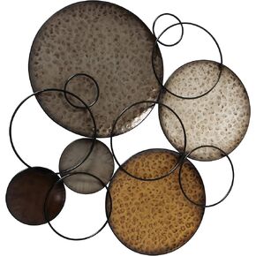 WHW Whole House Worlds MODERNIST HOME Floating Ring and Circles, Abstract Metal Wall Art, Artisan Crafted, Rustic Gray, Pewter, Gold Gilt, Silver, Painted Iron, 29.5 Inches