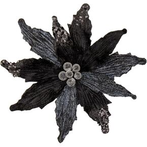 Briful 12'' Large Heads Christmas Glitter Poinsettia Flowers Christmas Tree Ornaments Set of 4 Artificial Flowers with Long Stems for Xmas Tree Party DIY Holiday Decorations, Black and Gold