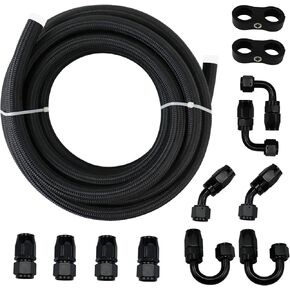 Fuel Line Kit 3/8" 6AN 20FT Hose Nylon Stainless Steel Braided CPE Oil Fuel Line Fittings Kit Universal