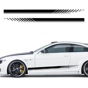 Miytsya 2 PCS Universal Sports Racing Stripe Truck Auto Car Body Side Door Vinyl Decals Car Strip Stickers Decoration for Truck Auto Car Body Side Door (Black)