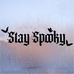 Stay Spoooky Car Stickers - Gothic Style Car Decals with Bat Accents - 9.5in x 2.6in - 3Pack Set in White, Black & Holographic Style - Bumper Stickers for Car, Desks, Windows, Wall, Laptop