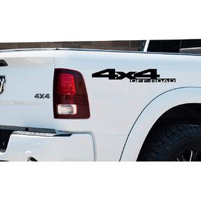 2 x Matte Black 4X4 Off Road Single Color Vinyl Decals Fits Dodge Ram