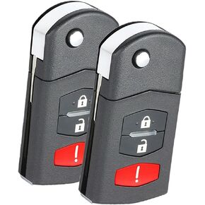2PCS Keyecu Replace Flip Shell Remote Key Case Fob 3 Button for Mazda 3 5 6 RX8 CX5 CX7 CX9,(Empty Shell Only)