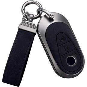 YO&YOYE Compatible with Mercedes Benz Key Fob Cover with Keychain Leather Key Case Protector for 2020-2022 Mercedes Benz S-Class G-Class E-Class (Model3, Brown)