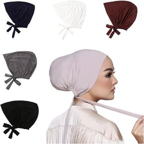 5 Piese Soft Modal Muslim Turban Hat Inner Under Hijab Cap with Ties Back Islamic Underscarf Bonnet Caps Headwrap