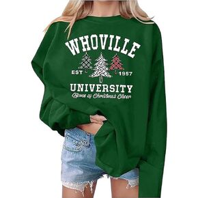 Christmas Whoville University Sweatshirt for Women Christmas Buffalo Plaid Tree Graphic Xmas Party Shirts Pullover