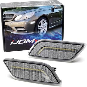 iJDMTOY Smoked Lens White Full LED Strip Front Bumper Side Marker Lights Compatible with 2010-2013 Mercedes W207 E-Class 2-Door Coupe/Convertible, Powered by SMD LED, Replace OEM Amber Sidemarkers