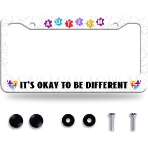 Autism License Plate Frame Autism Awareness Puzzle Love Hearts License Plate Colorful Stainless Steel Auto Parts Funny License Plate Decoration with Screws Size 12.3x6.3 Men Women