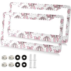 Burbuja Azalea Pink Solid License Plate Frame 2 Pack, License Plate Holder Aluminum Tag Frame Decoration with Screw Caps for Universal US Cars