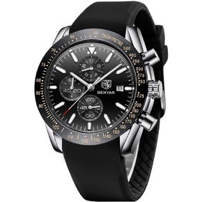 Men's Watches BENAYR Casual Chronograph Analog Quartz Waterproof Sports Watches Rubber Strap Business Wrist Watches for Men