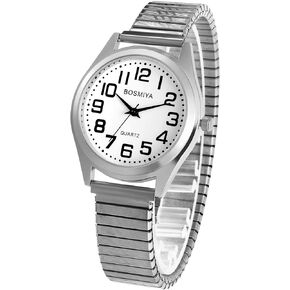 Aroncent Stretch Band Wrist Watch: Easy Reader Ultra Thin Large Face Expansion Band - Analog Quartz Wristwatch for Men and Women