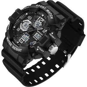 Big Face Men's Watches Military Sports Waterproof Watch for Men Digital Analog Dual Dial Time Display Date and Date Electronic Outdoor Tactical Stopwatch