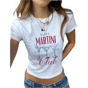 Women's Vintage Y2K Graphic Crop Tops Short Sleeve Crewneck Slim Fit Tee Shirts Summer Clothes